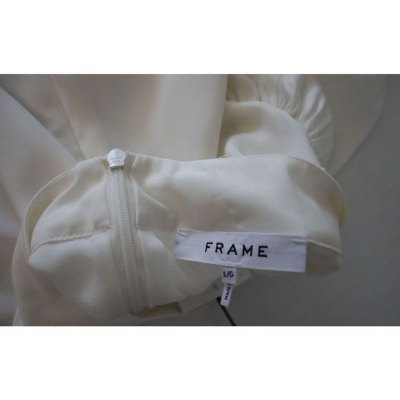 Frame Women's Sz L Off White Keyhole Neck Silk Pleated Puff Sleeve Blouse $345 - Picture 7 of 10
